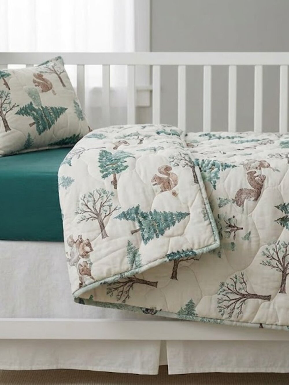 Outdoor Adventure Quilted Crib / Toddler Comforter 49x49 - Forest Trees & Squirr